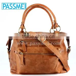 Tan Leather Handbag Purse Tote thumbnail-1