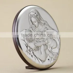 Greek & Russian Orthodox Wooden Icon. Mother God. Milkgiver. Silver. Made in Italy thumbnail-6