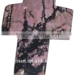 60x40mm Black Line Rhodonite Stone Cross Pendant thumbnail-1