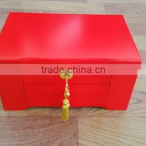 Red 3 Layer Wood Jewelry Box With Key Lock thumbnail-2