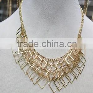 Newest Gold & Silver Necklace Short Chain Lozenge-shaped Charm Wholesale thumbnail-1