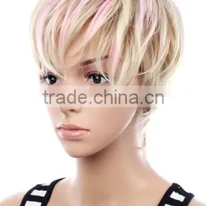 White/blonde Synthetic Short Wig Bangs Ombre Wig Natural Scalp Bob Wig thumbnail-3