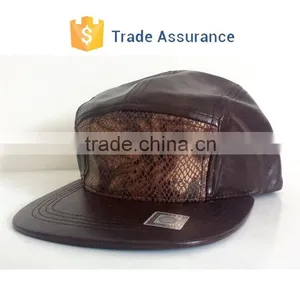 Fashion Blank Leather Hat Custom Snake Skin 5 Panel Hat Cap thumbnail-1