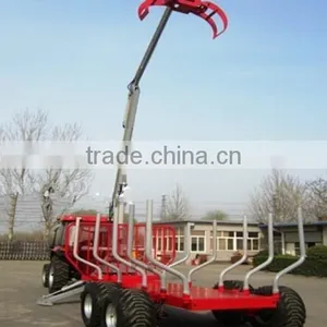 Forest Equipment Tractor Use Hydraulic Log Trailer Wood Trailer Timber Loading Trailer Log Wagon With Crane Grapple thumbnail-4