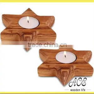 Pair of Wooden Star Candle Holders thumbnail-1