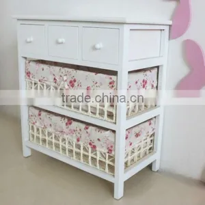 Wooden Home Furniture / Wood Storage Cabinets With Woven Baskets thumbnail-2