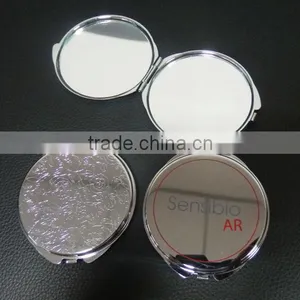 Foldable Metal Round Shape Custom Logo Double Sides Pocket Make up Mirror thumbnail-1
