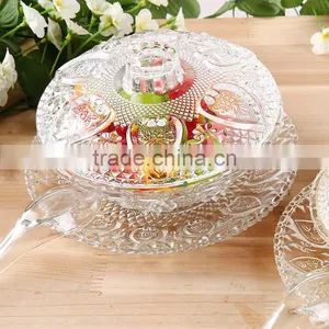 Ice Cream Salad Sugar Crystal Glass Bowl With Lid and Stand thumbnail-2