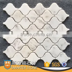 White Marble Mosaic Arabesque Lantern Tile on Mesh thumbnail-1