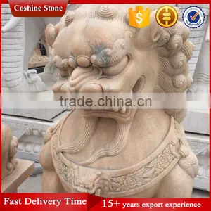 Life-size Red Marble Foo Dog (fu Dog) Statues thumbnail-3