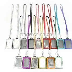Pearl Style ID Holder With Rhinestone Lanyard, High Quality Promotion Gift PU Leather Badge Holder With Crystal Gem Decoration thumbnail-1
