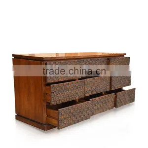 Buffet Console Batik Carved Brown Teak Wood Furniture thumbnail-4