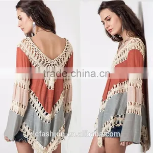 Online Shopping Fashion Women Long Sleeve Crochet Ladies Casual Clothing Top thumbnail-2