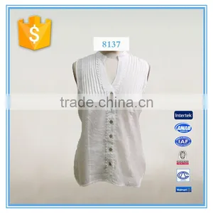 Latest New Design Casual Shirt Pleated Design White Sleeveless Blouse thumbnail-1