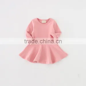 Wholesale Baby Girl Spring Dress Solid Color Long Sleeve Dress Winter Girls Plain Cotton Dresses thumbnail-3