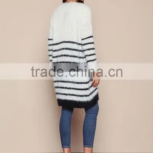 MGOO 2016 New Arrival Fuzzy White Striped Cardigan Women Knit Tops Cashmere Sweaters Women Clothing thumbnail-5
