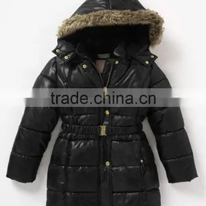 100% Polyester, Taffeta, Unisex Baby Hooded Quilted Padding Jacket With Fur and Waist Belt thumbnail-1