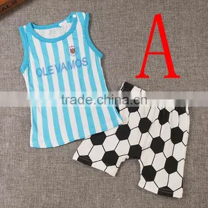 New Item 2016 Children Clothes Baby Boy Boutique Football Outfit Clothing Set Cartoon Letter T Shirt Stripe Shorts thumbnail-1