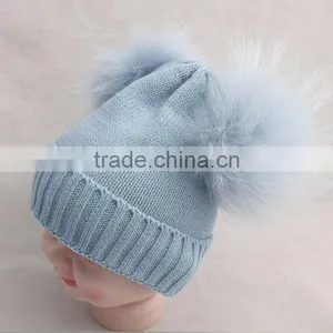 Myfur Wholesale Children's Fall Winter Hat Striped Wool Hat Knitted Baby Beanie Hat With Fur Ball thumbnail-4