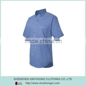 Blank Blue Cotton Lycra Slim Short Sleeve Cheap Mens Business Shirts thumbnail-1