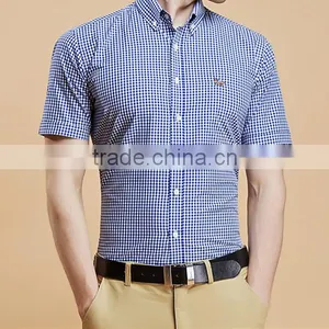 Short Sleeve Shirt Cotton Summer Youth Contracted Texture Plaid Shirt English Cultivate One's Morality With Big Yards thumbnail-6