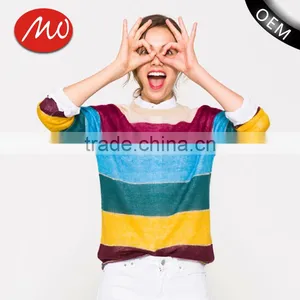 Hot Selling Rainbow Colorful Striped Pattern Cashmere Sweater Designs for Women thumbnail-1