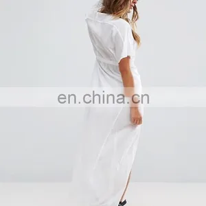 Ladies Sexy Striped Tie Front Maxi Beach Shirt in Self Stripe thumbnail-4