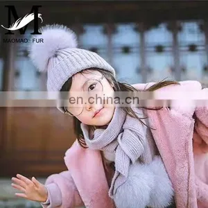 Hot Sale Custom Beanie Hat With Scarf Real Fur Pompom Wool Felt Hat thumbnail-1