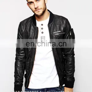 Men Leather Jacket / Genuine Leather Jacket / Sheepskin Leather Jacket Rough Look Biker thumbnail-1
