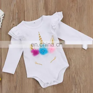 Baby Romper Long Sleeve Unicorn White Pink Soft Summer Baby Girl Cotton Romper thumbnail-1