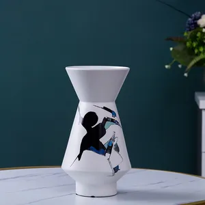 White Large Modern Abstract Traditional Chinese Painting Ceramic Plant Vase For Wedding thumbnail-3