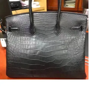 Nile Crocodile Platinum 25 Matte Pure Water Dyed Crocodile Leather Bag European And American Fashion Women's Handbag Handbag Wax Line Half Hand Sewing thumbnail-4