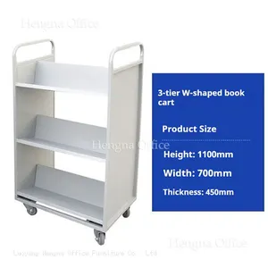 Moving Library Trolley：High Load Bearing Multi-Functional Steel Transport Book Cart For Archive Room Legal Files thumbnail-1