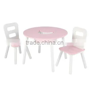 White/Pink Round Kid's Table and 2 Chair Set thumbnail-1