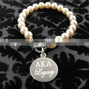 Alpha Kappaa Alpha Sorority Charm Bracelet AKA Pearl Bracelet With Silver AKA Legacy Charm Bracelet Quality Choice thumbnail-1