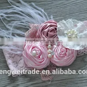 Wholesale Beautiful Girls Hair Accessory Fashion Feather Flower Baby Kids Headband for 0-3years thumbnail-2