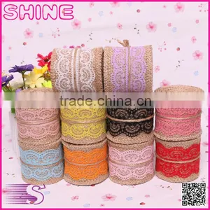 0.06*2M Jute Burlap Colourful Heart Lace Roll Customized DIY Decoration Jute Roll thumbnail-1