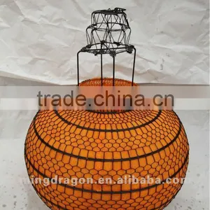 Chinese Antique Iron& Paper Red/orange Colorful Round Lantern Lamp thumbnail-1