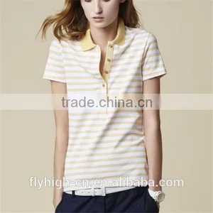Striped Design Women Polo Neck Embroidered t Shirts thumbnail-4