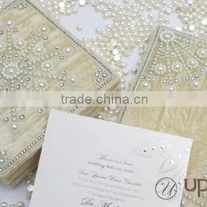 Velvet Wedding Invitation Box Ivory Pearls Hand Embroidery thumbnail-1