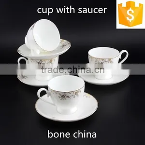 Round Shape Fine Bone China With Golden Flower Decal 200ml Cup With Saucer thumbnail-1