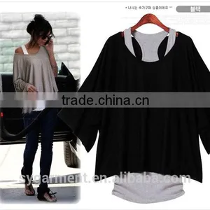 Women's Fashion Loose Casual Short Sleeve T-Shirts Batwing Sleeve Tops thumbnail-1