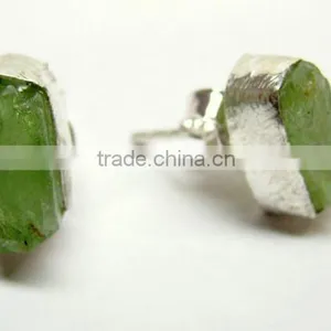 Green Kyanite Raw Gemstone Stud 925 Sterling Silver Earring Jewelry, Rough Gemstone Stud Earring, Designer Gemstone Jewelry thumbnail-4