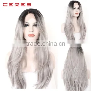 Lace Front Black to Grey Ombre Wig Long Wavy High Temperature Synthetic Wig Supplier's Choice thumbnail-1