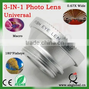 One Fish Eye + Macro Lens + Wide Angle 3 In 1 Universal Clip Lens for IPhone For Samsung For HTC thumbnail-1