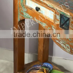 ANTIQUE DESIGN RECYCLE WOOD 2 DRAWER CONSOLE TABLE thumbnail-3
