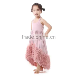 Hot Sale Elegant Dust Pink With Chiffon Ruffles on the Bottom Children Maxi Girl Dress thumbnail-2