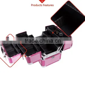 Professional Aluminum Makeup Case Pink Beauty Box Cosmetic Case thumbnail-4