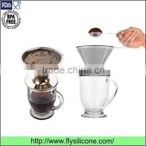 High Quality Wholesale Pour Over Stainless Steel Coffee Cone Dripper With Cup Stand thumbnail-1