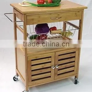 Multifunction Bamboo Kitchen Vegetable Trolley With Drawer and Basket thumbnail-1